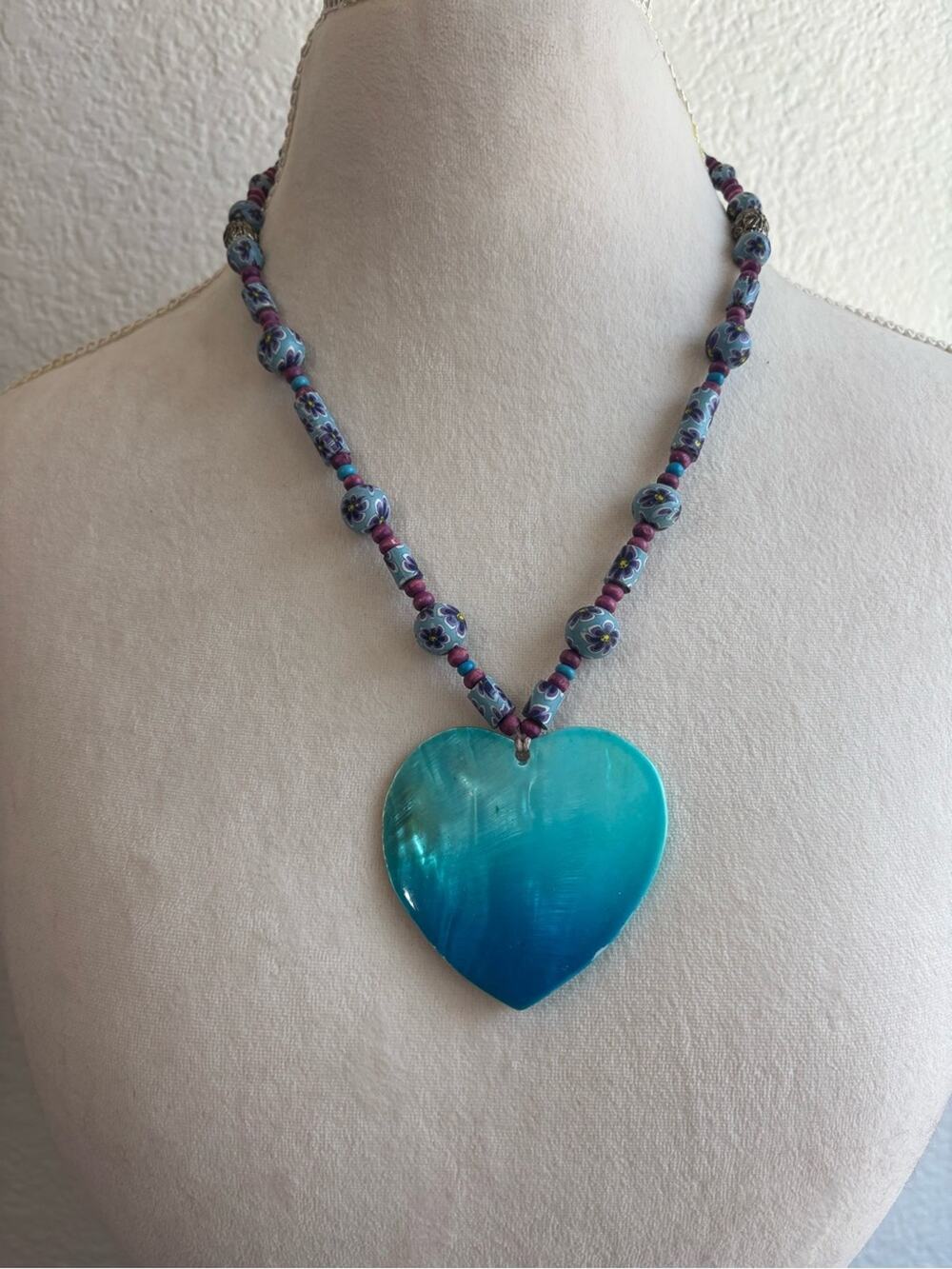 Heart Shell Pendant Beaded Necklace Womens Jewelry Necklace Y2K Beach Blue